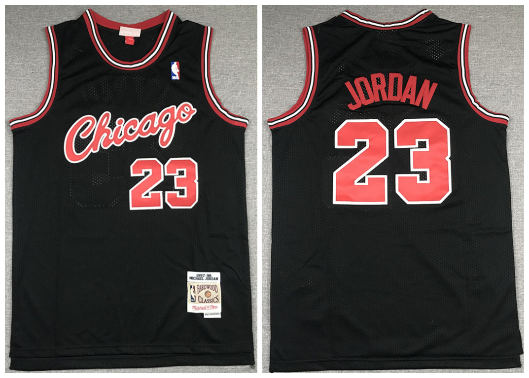 Men's Chicago Bulls #23 Michael Jordan 1997-98 Black NBA Throwback Stitched Jersey Men's Chicago Bulls #23 Michael Jordan 1997-98 Black NBA Throwback Stitched Jersey